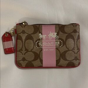 Coach Signature Canvas Zip Pouch in Brown & Red